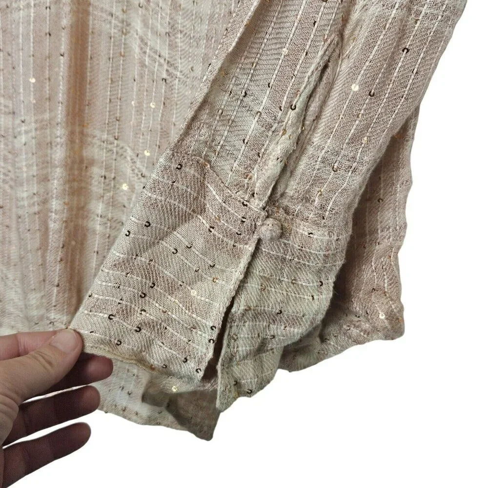 Free People Women's Fearless Love Plaid Woven Shirt Beige/Pink‎ Sequins XSmall